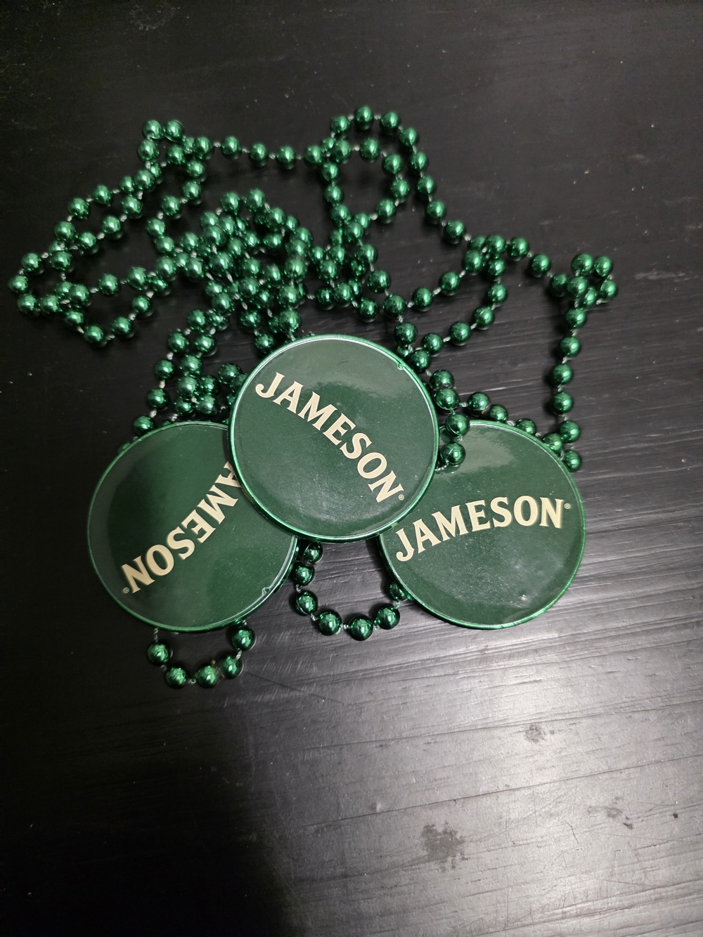 Jameson Green Mardi Gras Beads Necklace with Logo Medallions